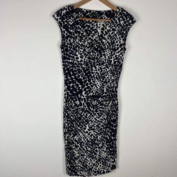 Ralph Lauren Dresses & Skirts - Ralph Lauren Navy Blue White Mod Spotted Surplice Shirred Dress 6 Excellent​​​